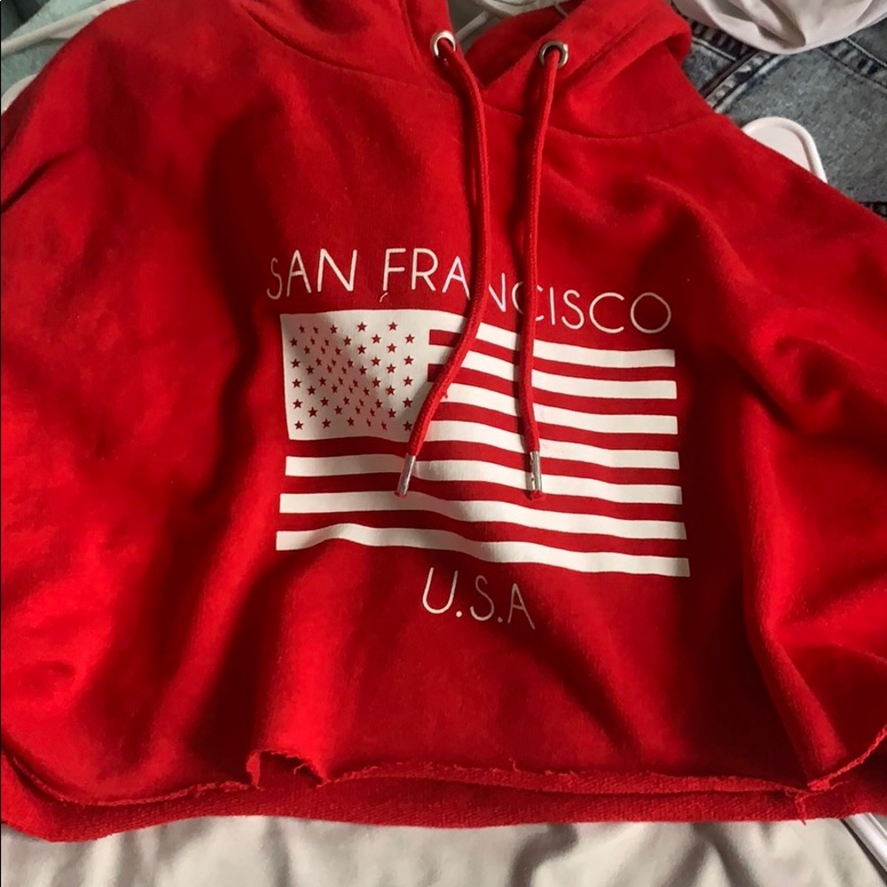 cropped red hoodie